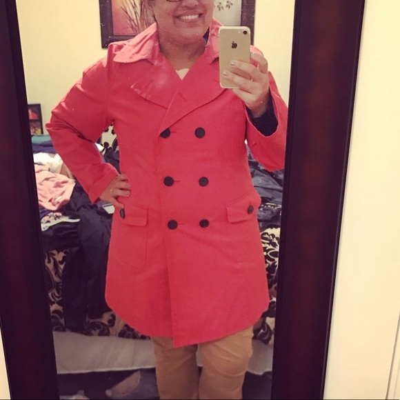 Ann Taylor Loft coral trench coat - Picture 1 of 12